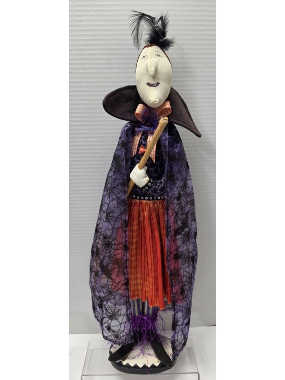 2011 NBC Trading Halloween Witch Doll 20.5" Folk Art Broom Spiderweb Cape